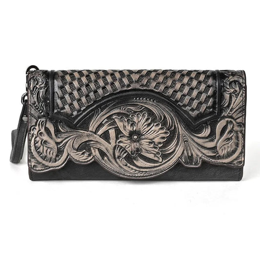 FLORENZA| Portefeuille Floral en Cuir Véritable